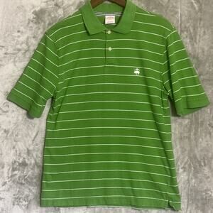 Brooks Brothers 346 Polo Shirt Mens Medium Green Striped Short Sleeve Golf